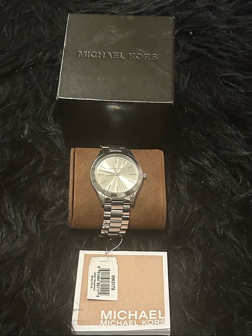 Michael Kors MK3178 Slim Runway Silver Stainless Steel Watch Set New Battery